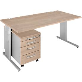 Schäfer Shop Select 2-tlg. Büromöbel-Set COMBITEC, Schreibtisch, B 1600 mm, Eiche/weißalu + Rollcontainer 1233