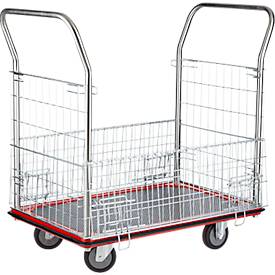 Schäfer Shop Select 213 Premium Plattformwagen mit Gitterrahmen, bis 370 kg, Kantenschutz, Gummimatte, schwarz/rot