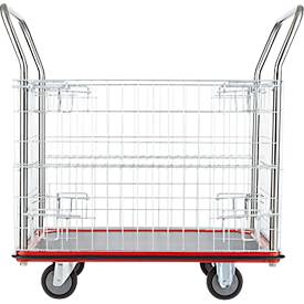 Schäfer Shop Select 213 Premium Plattformwagen mit Gitterrahmen, bis 370 kg, Kantenschutz, Gummimatte, schwarz/rot