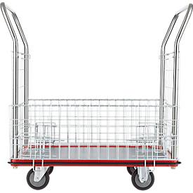 Schäfer Shop Select 213 Premium Plattformwagen mit Gitterrahmen, bis 370 kg, Kantenschutz, Gummimatte, schwarz/rot