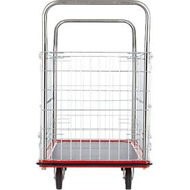 Schäfer Shop Select 213 Premium Plattformwagen mit Gitterrahmen, bis 370 kg, Kantenschutz, Gummimatte, schwarz/rot