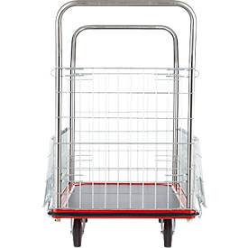Schäfer Shop Select 213 Premium Plattformwagen mit Gitterrahmen, bis 370 kg, Kantenschutz, Gummimatte, schwarz/rot