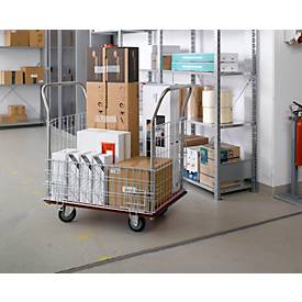 Schäfer Shop Select 213 Premium Plattformwagen mit Gitterrahmen, bis 370 kg, Kantenschutz, Gummimatte, schwarz/rot
