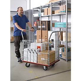 Schäfer Shop Select 213 Premium Plattformwagen mit Gitterrahmen, bis 370 kg, Kantenschutz, Gummimatte, schwarz/rot