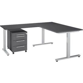 Schäfer Shop Select 3-tlg. Büromöbelset Schreibtisch Start Off, Rechteck, T-Fuß, B 1800 x T 800 x H 735 mm 