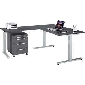 Schäfer Shop Select 3-tlg. Büromöbelset Schreibtisch Start Off, Rechteck, T-Fuß, B 1800 x T 800 x H 735 mm 