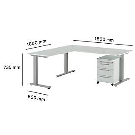 Schäfer Shop Select 3-tlg. Büromöbelset Schreibtisch Start Off, Rechteck, T-Fuß, B 1800 x T 800 x H 735 mm 