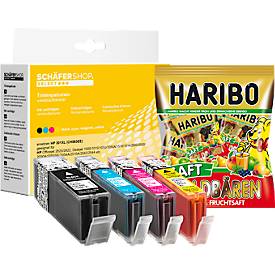 Image of Schäfer Shop Select 4 Tintenpatronen, kompatibel zu PGI-550 XLPGBK/CLI-551 C/M/Y +HARIBO Saft-Goldbären Minis
