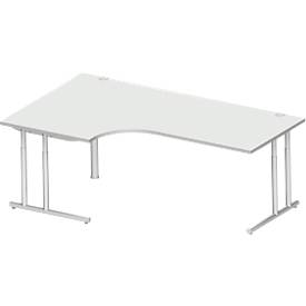 Schäfer Shop Select angled desk COMBITEC, 90° angle left, C-foot, W 2000 x D 1200/800 x H 677-817 mm, light gray/white aluminum