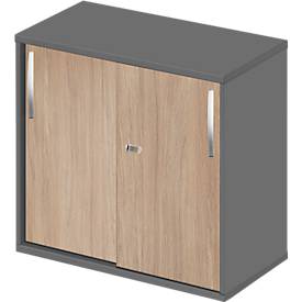 Schäfer Shop Select Ansatz-/Aufsatz-Schiebetürenschrank LOGIN, 2 Ordnerhöhen, B 800 x T 420 x H 726 mm, graphit/Eiche-Dekor