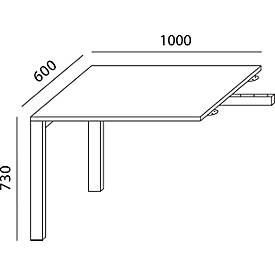 Schäfer Shop Select Ansatztisch LOGIN, 4-Fuß, B 1000 x T 600 x H 740 mm, lichtgrau/weißalu