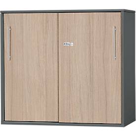 Schäfer Shop Select Anstell-/Aufsatz-Schiebetürenschrank Start Off, in Tischhöhe, abschließbar, B 800 x T 420 x H 726 mm, graphit/Eiche