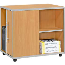 Schäfer Shop Select Anstellcontainer Moxxo IQ, PC-Towerfach, 1 Tür, 2 seitliche Fächer, B 551 x T 800 x H 720 mm, Buche-Dekor