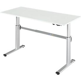 Schäfer Shop Select Arbeitstisch, elektrisch höhenverstellbar, Rechteck, C-Fuß, B 1600 x T 800 x H 725-1185 mm, lichtgrau/weißaluminium 