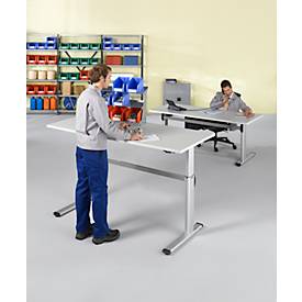 Schäfer Shop Select Arbeitstisch, elektrisch höhenverstellbar, Rechteck, C-Fuß, B 1800 x T 800 x H 725-1185 mm, lichtgrau/weißaluminium