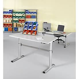 Schäfer Shop Select Arbeitstisch, elektrisch höhenverstellbar, Rechteck, C-Fuß, B 1800 x T 800 x H 725-1185 mm, lichtgrau/weißaluminium