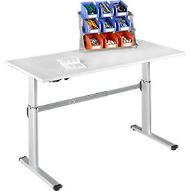 Schäfer Shop Select Arbeitstisch, elektrisch höhenverstellbar, Rechteck, C-Fuß, B 1800 x T 800 x H 725-1185 mm, lichtgrau/weißaluminium