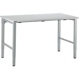 Schäfer Shop Select Arbeitstisch, manuell höhenverstellbar, 4-Fußgestell, B 1600 x T 800 x H 680-960 mm, Holz & Stahl, lichtgrau/weißaluminium