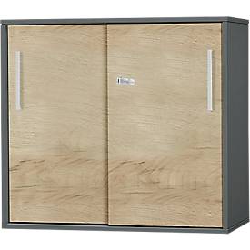 Schäfer Shop Select Armario auxiliar/superior de puertas correderas SET UP, 2 AA, An 800 x P 420 x Al 726 mm, grafito/roble 