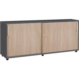 Schäfer Shop Select Armoire à portes coulissantes, en bois, 2 étagères, L 1600 mm x P 421 x H 750 mm, graphite/chêne