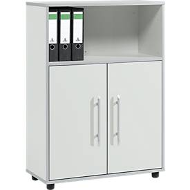 Schäfer Shop Select Armoire combinée Moxxo IQ, bois, 2 portes battantes, 1 compartiment ouvert, 3 HC, l. 801 x P 362 x H 1115 mm, gris clair 