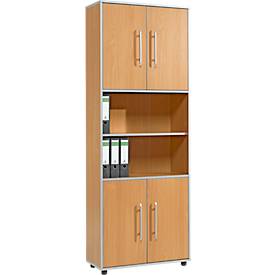 Schäfer Shop Select Armoire combinée Moxxo IQ, bois, 4 portes battantes, 2 compartiments ouverts, 6 HC, l. 801 x P 362 x H 2166 mm, coloris hêtre 