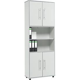 Schäfer Shop Select Armoire combinée Moxxo IQ, bois, 4 portes battantes, 2 compartiments ouverts, 6 HC, l. 801 x P 362 x H 2166 mm, gris clair 