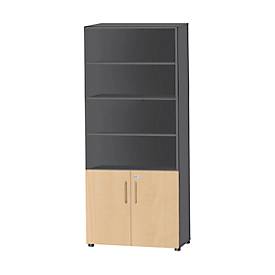 Schäfer Shop Select Armoire combinée Start Off, 6 HC, 2 HC avec porte, verrouillable, l. 800 x P 420 x H 2196 mm, graphite/érable 
