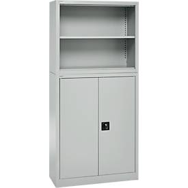 Schäfer Shop Select Aufsatzregal MS, 2 OH, B 800 x T 400 x H 800 mm, Stahlblech, Lichtgrau