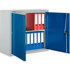 Schäfer Shop Select Aufsatzschrank MS 8408i, B 800 x T 400 x H 800 mm, 1 Boden, Stahl, lichtgrau RAL 7035/enzianblau RAL 5010