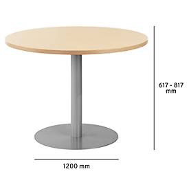 Schäfer Shop Select Besprechungstisch BST, bis 6 Personen, Kreis, Tellerfuß, B 1200 x T 1200 x H 617-817 mm, Ahorn/weißaluminium RAL 9006