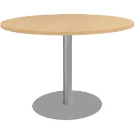 Schäfer Shop Select Besprechungstisch BST, bis 6 Personen, Kreis, Tellerfuß, B 1200 x T 1200 x H 617-817 mm, Buche/weißaluminium RAL 9006