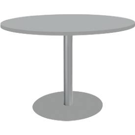 Schäfer Shop Select Besprechungstisch BST, bis 6 Personen, Kreis, Tellerfuß, B 1200 x T 1200 x H 617-817 mm, lichtgrau/weißaluminium RAL 9006