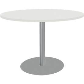 Schäfer Shop Select Besprechungstisch BST, bis 6 Personen, Kreis, Tellerfuß, B 1200 x T 1200 x H 617-817 mm, weiß/weißaluminium RAL 9006