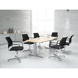 Schäfer Shop Select Besprechungstisch ERGO-T, elektrisch höhenverstellbar, Boot, T-Fuß, B 2000 x T 1000 x H 640-1300 mm, Ahorn/weißaluminium