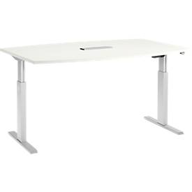 Schäfer Shop Select Besprechungstisch ERGO-T, mit Anschluss, elektrisch höhenverstellbar, Boot, T-Fuss, B 2000 x H 725-1185 mm, weiss/weissalu 