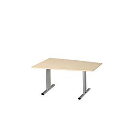 Schäfer Shop Select Besprechungstisch MODENA Basic, Tonne, T-Fuß, B 1400 x T 1000 x H 717 mm, Ahorn/weißaluminium RAL 9006