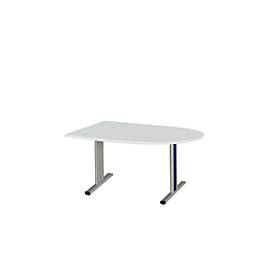 Schäfer Shop Select Besprechungstisch Planova Basic, Halbkreis, T-Fuß, B 1400 x T 1000 x H 717 mm, lichtgrau/weißaluminium RAL 9006