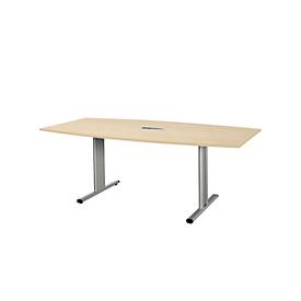 Schäfer Shop Select Besprechungstisch Planova Basic, mit Tischanschlussfeld, Boot, T-Fuß, B 2000 x T 1000 x H 717 mm, Ahorn/weißaluminium RAL 9006