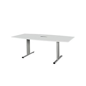 Schäfer Shop Select Besprechungstisch Planova Basic, mit Tischanschlussfeld, Boot, T-Fuß, B 2000 x T 1000 x H 717 mm, lichtgrau/weißaluminium RAL 9006