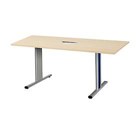 Schäfer Shop Select Besprechungstisch Planova Basic, mit Tischanschlussfeld, Rechteck, T-Fuß, B 1600 x T 800 x H 717 mm, Ahorn/weißaluminium RAL 9006