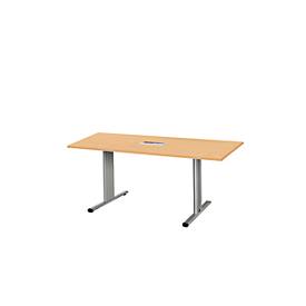 Schäfer Shop Select Besprechungstisch Planova Basic, mit Tischanschlussfeld, Rechteck, T-Fuß, B 1600 x T 800 x H 717 mm,