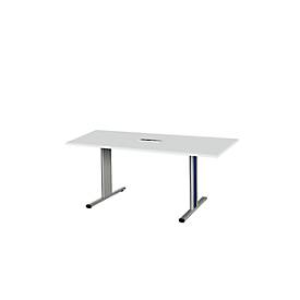 Schäfer Shop Select Besprechungstisch Planova Basic, mit Tischanschlussfeld, Rechteck, T-Fuß, B 1600 x T 800 x H 717 mm, lichtgrau/weißalu