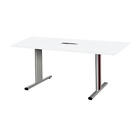 Schäfer Shop Select Besprechungstisch Planova Basic, mit Tischanschlussfeld, Rechteck, T-Fuß, B 1600 x T 800 x H 717 mm, weiß/weißaluminium RAL 9006