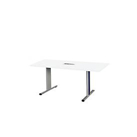 Schäfer Shop Select Besprechungstisch Planova Basic, mit Tischanschlussfeld, Rechteck, T-Fuß, B 1600 x T 800 x H 717 mm, weiß/weißaluminium RAL 9006