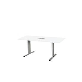 Schäfer Shop Select Besprechungstisch Planova Basic, mit Tischanschlussfeld, Rechteck, T-Fuß, B 1600 x T 800 x H 717 mm, weiß/weißaluminium RAL 9006