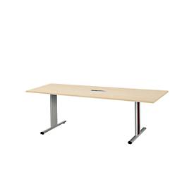 Schäfer Shop Select Besprechungstisch Planova Basic, mit Tischanschlussfeld, Rechteck, T-Fuß, B 2000 x T 800 x H 717 mm, Ahorn/weißaluminium RAL 9006