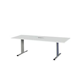 Schäfer Shop Select Besprechungstisch Planova Basic, mit Tischanschlussfeld, Rechteck, T-Fuß, B 2000 x T 800 x H 717 mm, lichtgrau/weißalu
