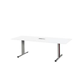 Schäfer Shop Select Besprechungstisch Planova Basic, mit Tischanschlussfeld, Rechteck, T-Fuß, B 2000 x T 800 x H 717 mm, weiß/weißaluminium RAL 9006