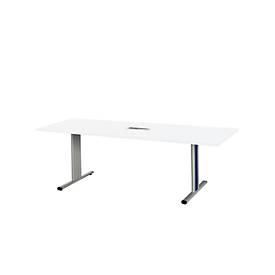 Schäfer Shop Select Besprechungstisch Planova Basic, mit Tischanschlussfeld, Rechteck, T-Fuß, B 2000 x T 800 x H 717 mm, weiß/weißaluminium RAL 9006